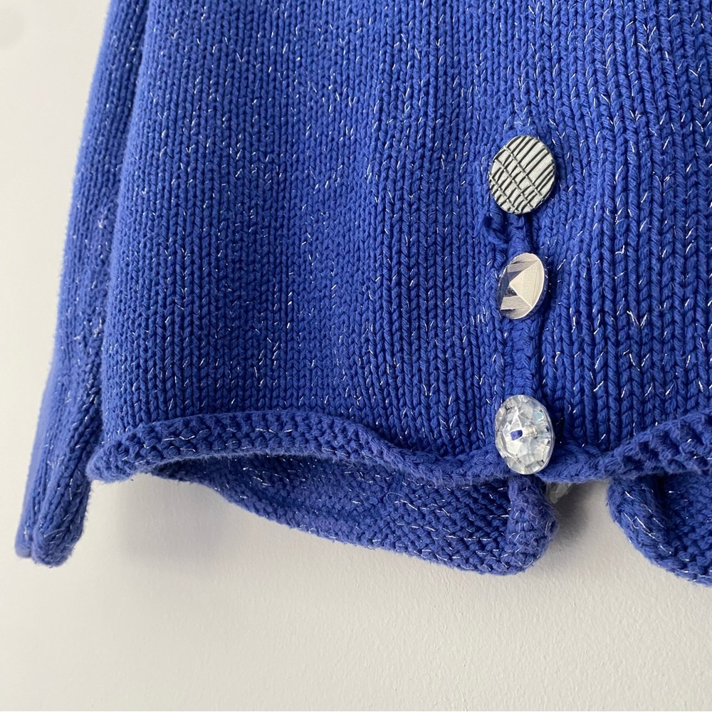 Anthro Pure HandKnit Cotton Purple Retro Glitter Bedazzled Sweater Womens M/L - Picture 8 of 8